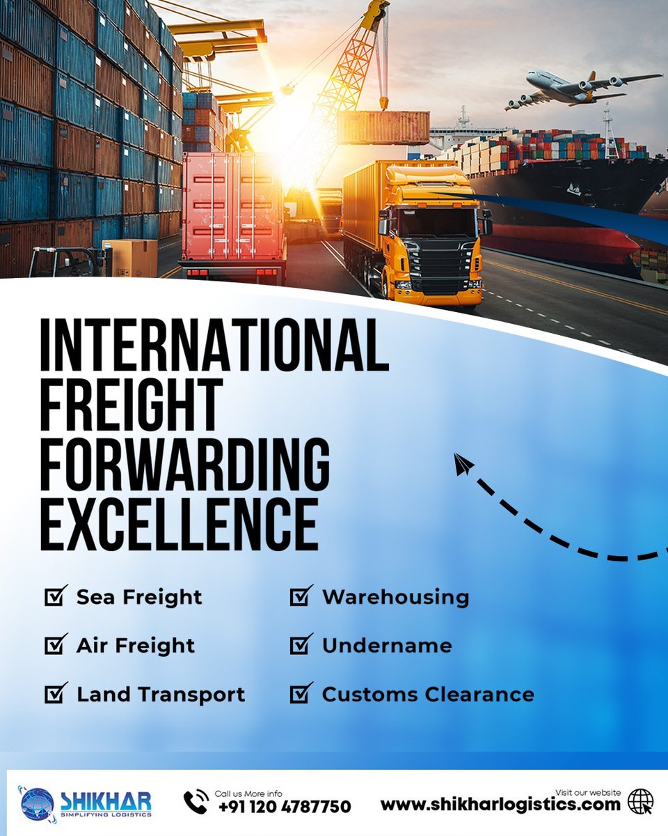 ShikharLogistic's tweet image. Streamline your global supply chain with Shikhar Logistics – your trusted partner in International Freight Forwarding. From Sea, Air &amp;amp; Land Transport to Customs Clearance &amp;amp; Warehousing, we deliver excellence at every step!🌍📦✈️🚢🚛#FreightForwarding #LogisticsExperts