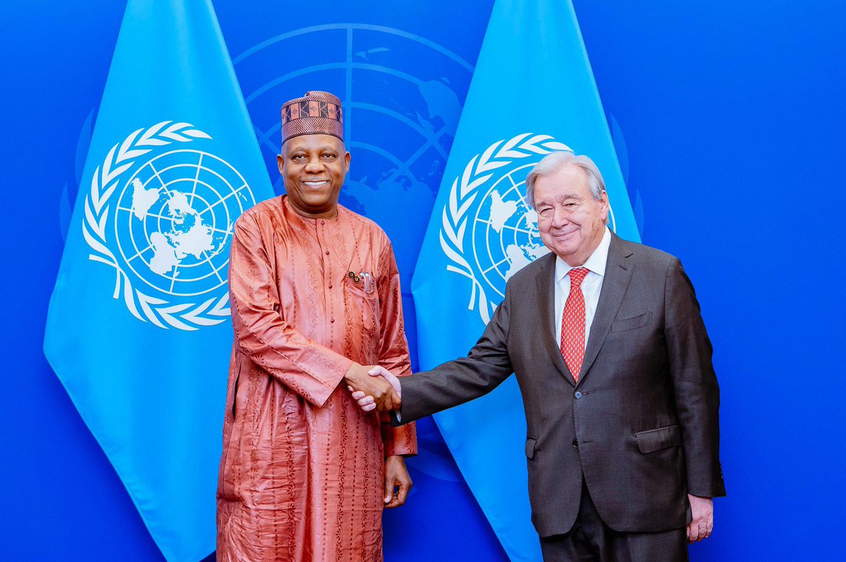 Vice President Kashim Shettima held a meeting with UN Secretary-General António Guterres at the UN headquarters. The discussion focused on significant topics, such as Nigeria's ambition to secure a permanent seat on the United Nations Security Council, along with other subjects