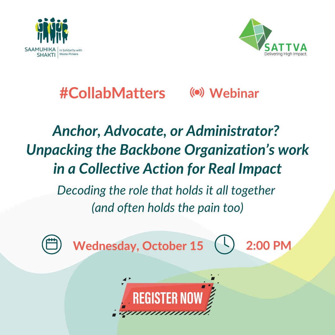 SaamuhikaShakti's tweet image. 📅 Save the Date — The second session of the #CollabMatters webinar series by Saamuhika Shakti and @_sattva is here!

𝗪𝗲𝗯𝗶𝗻𝗮𝗿 𝟮: “𝘈𝘯𝘤𝘩𝘰𝘳, 𝘈𝘥𝘷𝘰𝘤𝘢𝘵𝘦, 𝘰𝘳 𝘈𝘥𝘮𝘪𝘯𝘪𝘴𝘵𝘳𝘢𝘵𝘰𝘳? 𝘜𝘯𝘱𝘢𝘤𝘬𝘪𝘯𝘨 𝘵𝘩𝘦 𝘉𝘢𝘤𝘬𝘣𝘰𝘯𝘦 𝘖𝘳𝘨𝘢𝘯𝘪𝘻𝘢𝘵𝘪𝘰𝘯’𝘴…
