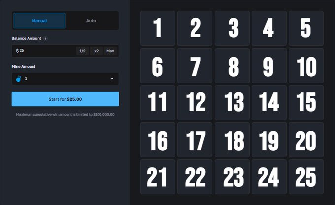 LuxDropCom's tweet image. Running 5x $25 Mines bets (1 bomb) 💣 Clear the board and i'll send you a tip.
Drop your Luxdrop usernames and where you think the bomb might be 👇