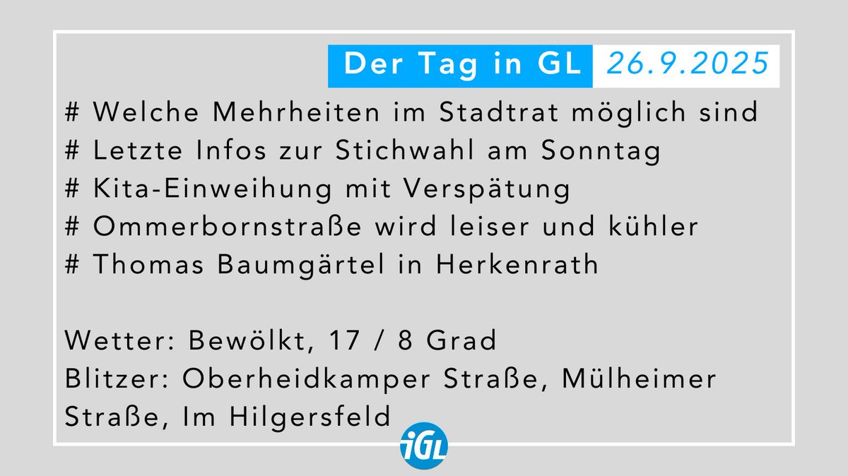 Guten Morgen, die frische Dosis lokaler Nachrichten für Bergisch Gladbach: in-gl.de/newsletter/wis… #gl1 #bergischgladbach