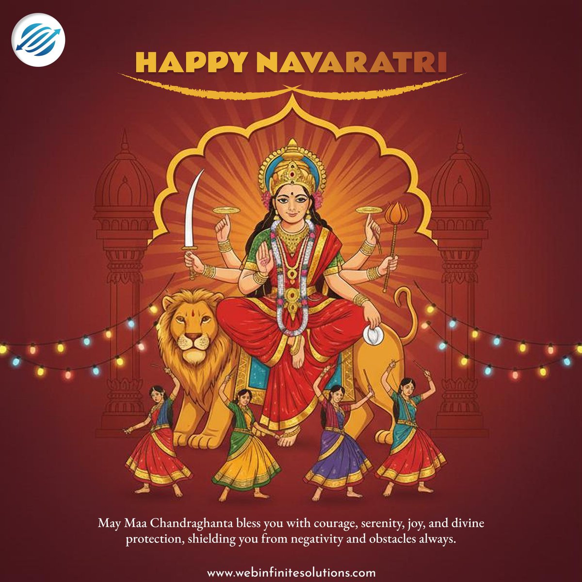 WebInfiSol's tweet image. 🌼✨ Happy Navaratri! May Maa Chandraghanta bless you with courage, joy, and divine protection. Let’s celebrate positivity and togetherness! 🙏🎉 #HappyNavaratri #DivineBlessings #WebInfiniteSolutions #Navaratri2025