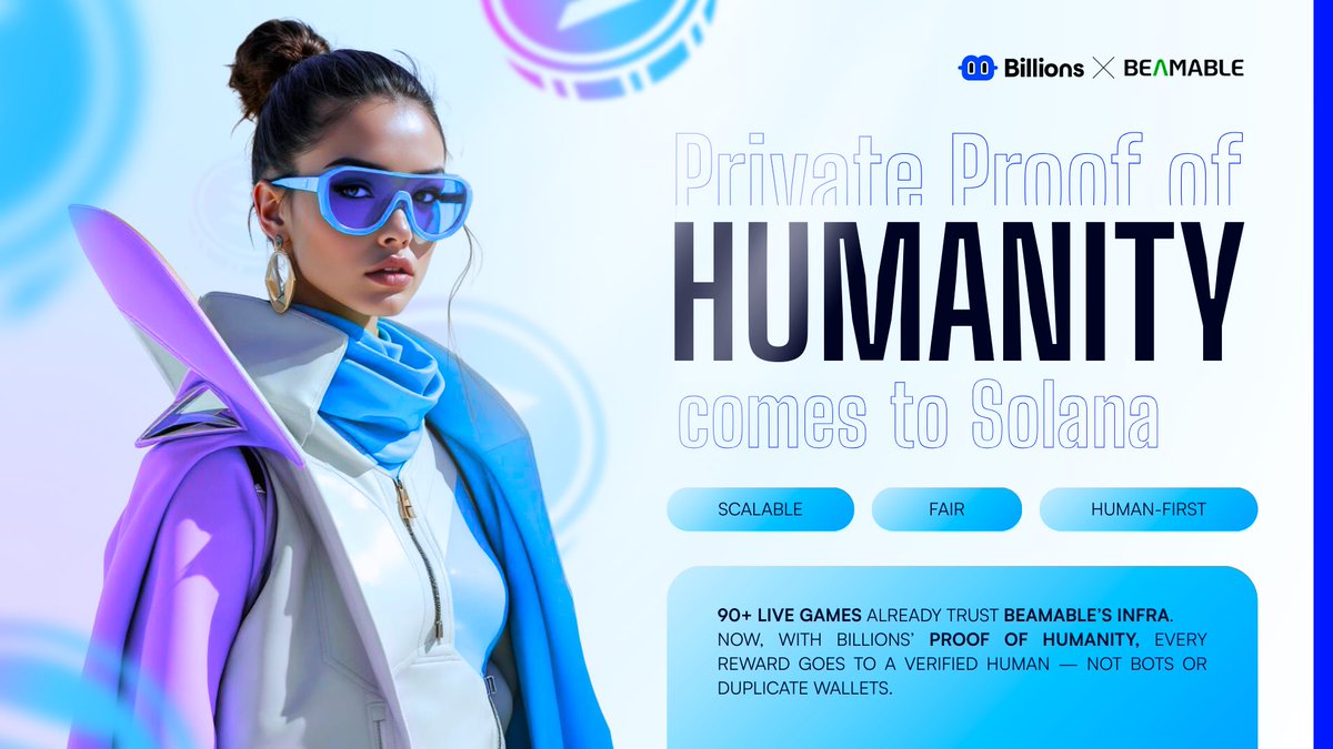 _CryptoNotes_'s tweet image. Proof of Humanity is coming to Solana.
Billions Network is building its first Solana project with @BeamableNetwork — the DePIN infrastructure powering real, scalable onchain games.
Beamable enables true web3 gaming: launch fast, scale infinitely, own your tech stack. No vendor…