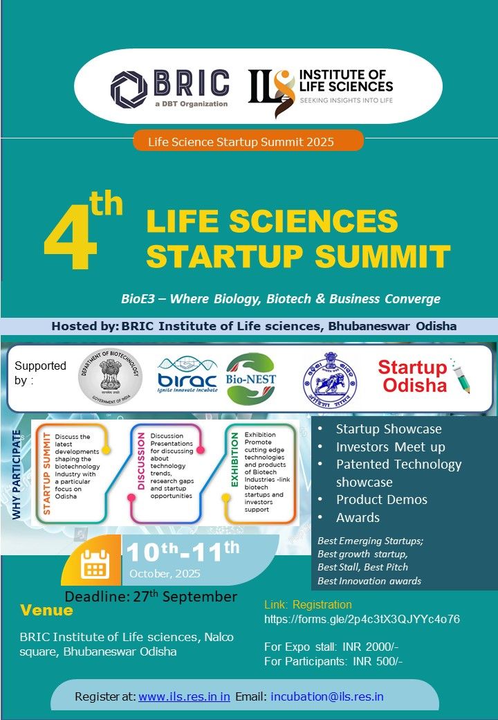 Invitation to Life Science Startup Summit 4.0 
 
 We are delighted to invite innovators, entrepreneurs, researchers, industry and incubators to the Life Science Startup Summit 4.0, themed BioE3 – Where Biology, Biotech &amp; Business Converge
 
 Join us for 1.5 days of knowledge
