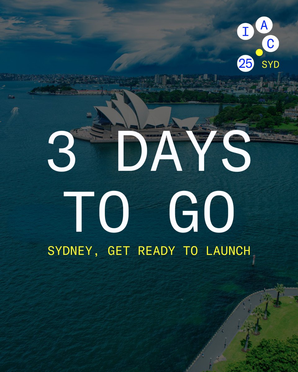 AusSpaceAgency's tweet image. ⏳ T-3 DAYS – until Sydney becomes the centre of the space world. Welcome to @IAC2025sydney.

Start planning your week, including the special events taking place at the Agency stand at the heart of the Australia Zone.
You&apos;ll find them all here 👉 spklr.io/6011BJPal