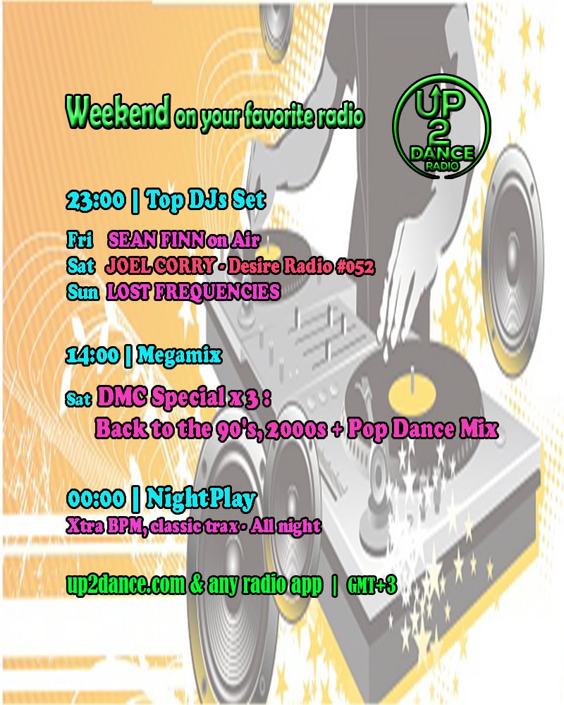 WEEKEND TIME 🎵
📢 Top DJs set every night @ 11 pm +
a TRIPLE DMC Megamixes on Saturday @ 2 pm 💥

Get up-to-date 24/7 with best music &gt; Join 'Up2Dance Radio' on your radio app📳
 #clubtunes #nightplay #megamix #dancemusic2025 #partytime🎉 #fridaynight #weekendvibes✌️ #מוזיקהחדשה