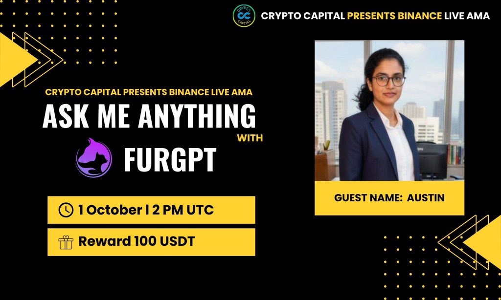 Lando Community (@landocommunity0) on Twitter photo 🚨 Binance Live AMA 🚨
Crypto Capital x FurGPT ($FGPT)
🎤 Speaker: Austin
🗓 Date: October 1, 2025
⏰ Time:  2 PM UTC
💸 Reward:  100 USDT
🐾 About FurGPT: FurGPT is an AI-powered Web3 platform that combines virtual pet art + blockchain + DeFi.
🔗 Official Links
🌎 Website: 🚨 Binance Live AMA 🚨
Crypto Capital x FurGPT ($FGPT)
🎤 Speaker: Austin
🗓 Date: October 1, 2025
⏰ Time:  2 PM UTC
💸 Reward:  100 USDT
🐾 About FurGPT: FurGPT is an AI-powered Web3 platform that combines virtual pet art + blockchain + DeFi.
🔗 Official Links
🌎 Website: