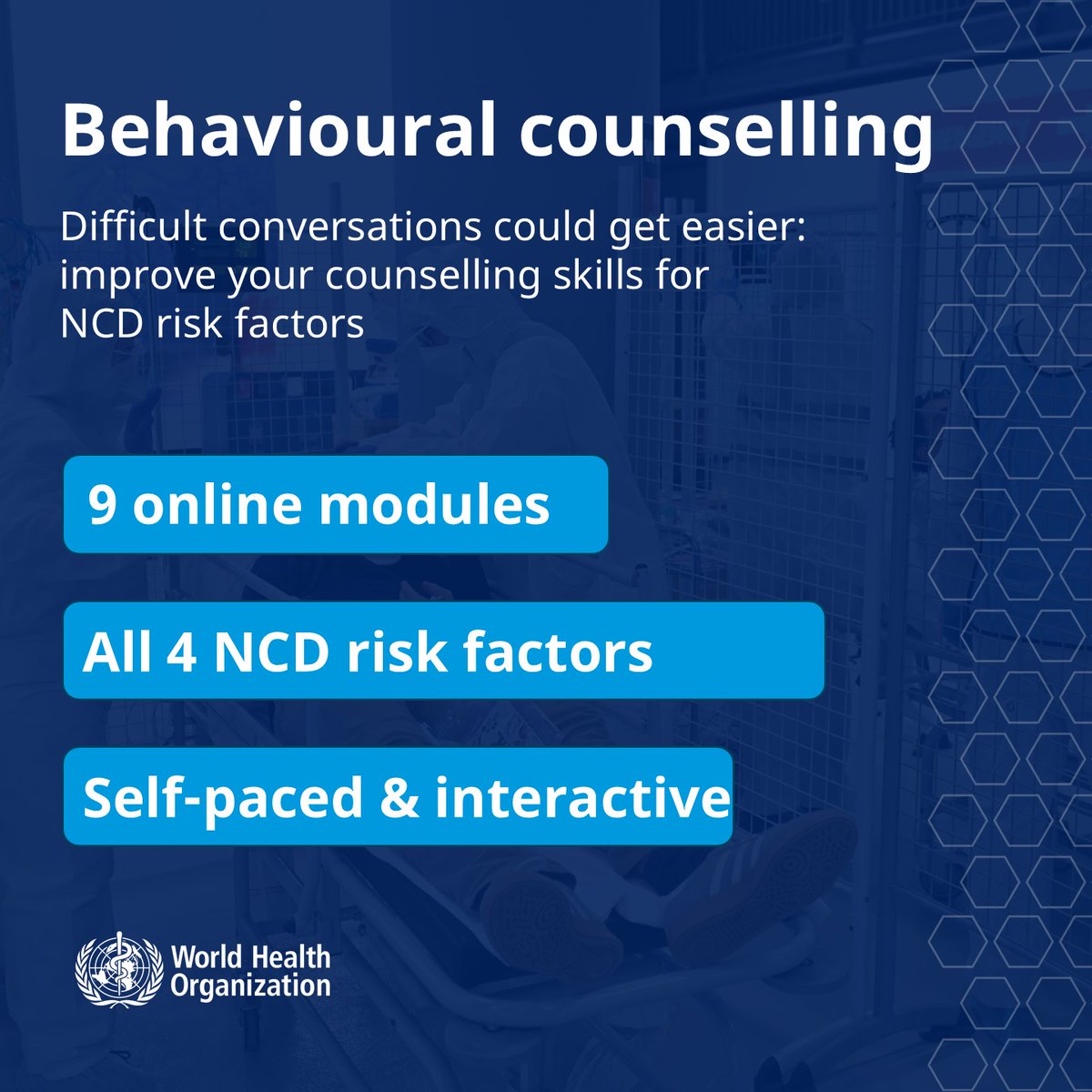 WHOThailand's tweet image. Difficult conversations just got easier: a new free, self-paced learning course on counselling your patients for behaviour change.
🔗bit.ly/46lSSGw
#NCD #BeActive