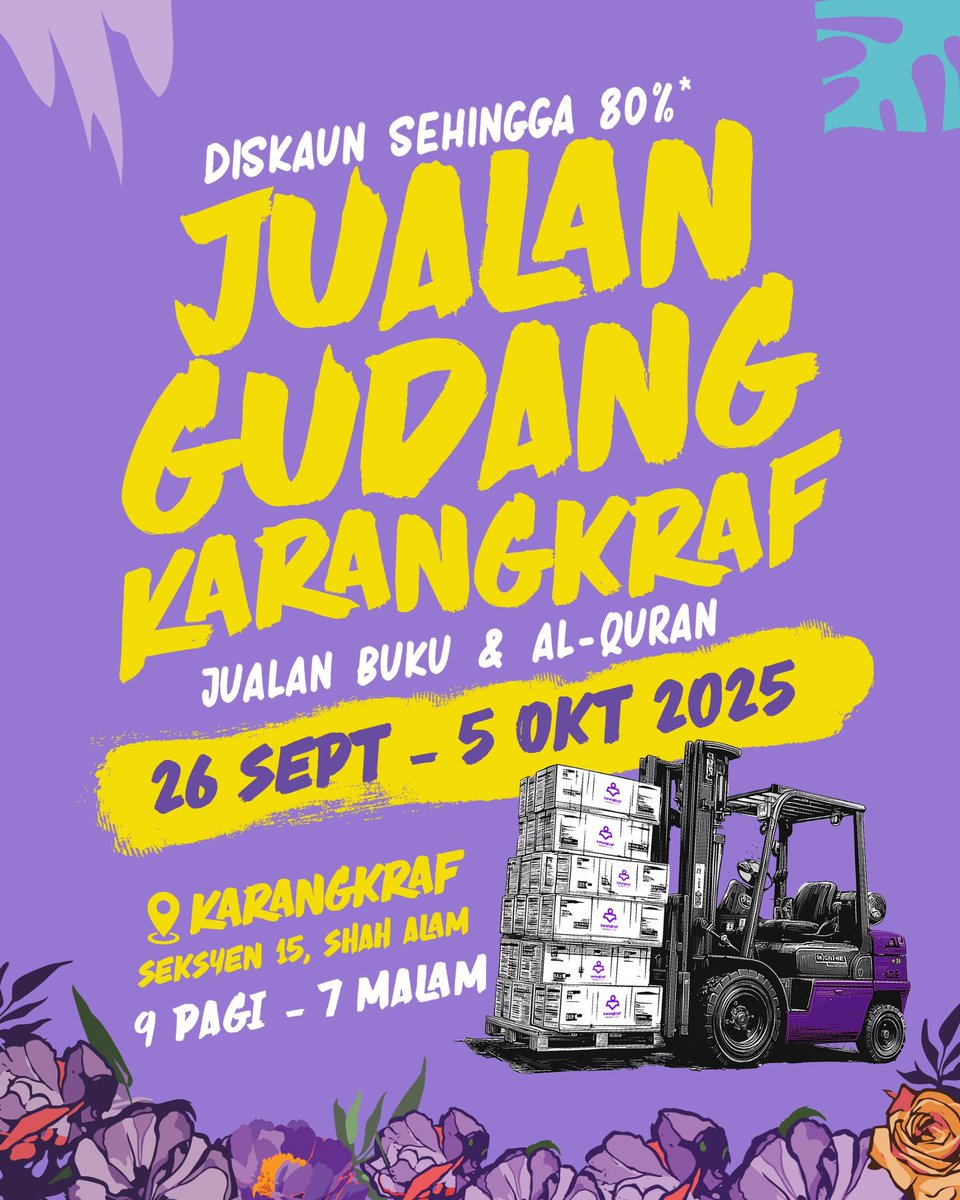 Jualan Gudang Karangkraf 2025 kembali lagi dengan diskaun sehingga 80% 😱

Ribuan buku daripada semua genre menanti anda termasuk novel, buku agama, Al-Quran, buku aktiviti kanak-kanak dan keluaran buku terbaharu 📚

Jumpa anda di sana!