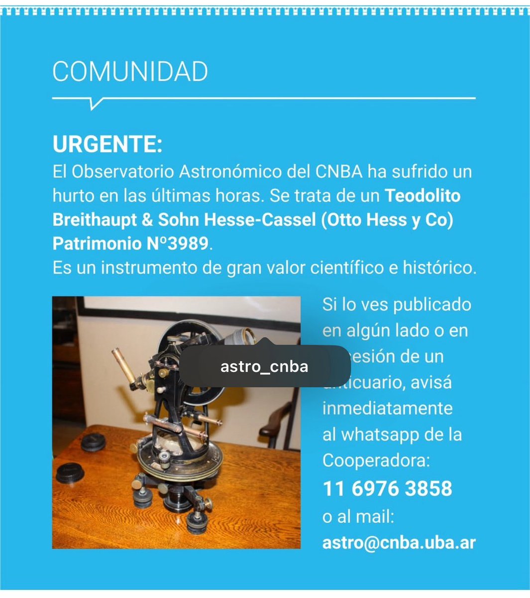 Por favor difundir. Hurto en el CNBA.