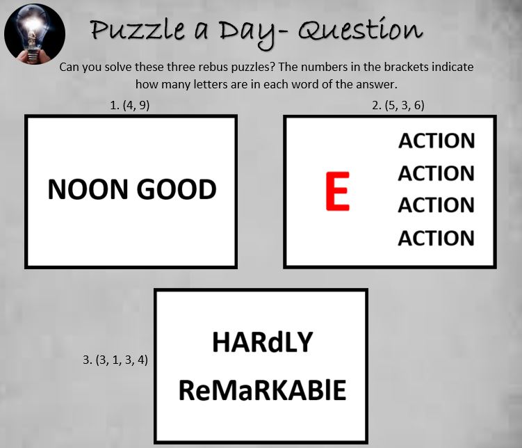 PuzzleADayBlog's tweet image. Three Rebus Puzzles

#puzzle #puzzles #puzzleaday