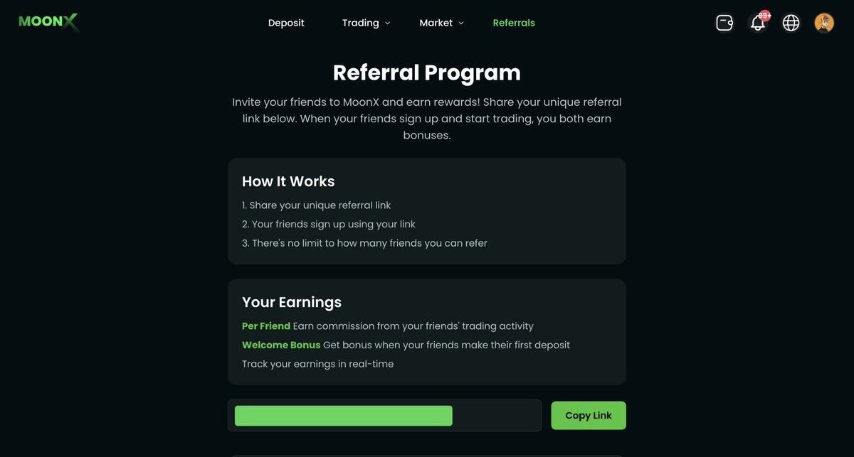 🚀 MoonX isn’t just for trading, it’s for earning too!

💰 Our referral system is insanely powerful — the more people you bring, the more $$$ you make.
⚡️ No limits. No caps. Just pure gains.

Start building your empire today 👇

moon-x.io/referral

#MoonX #Crypto #Referral