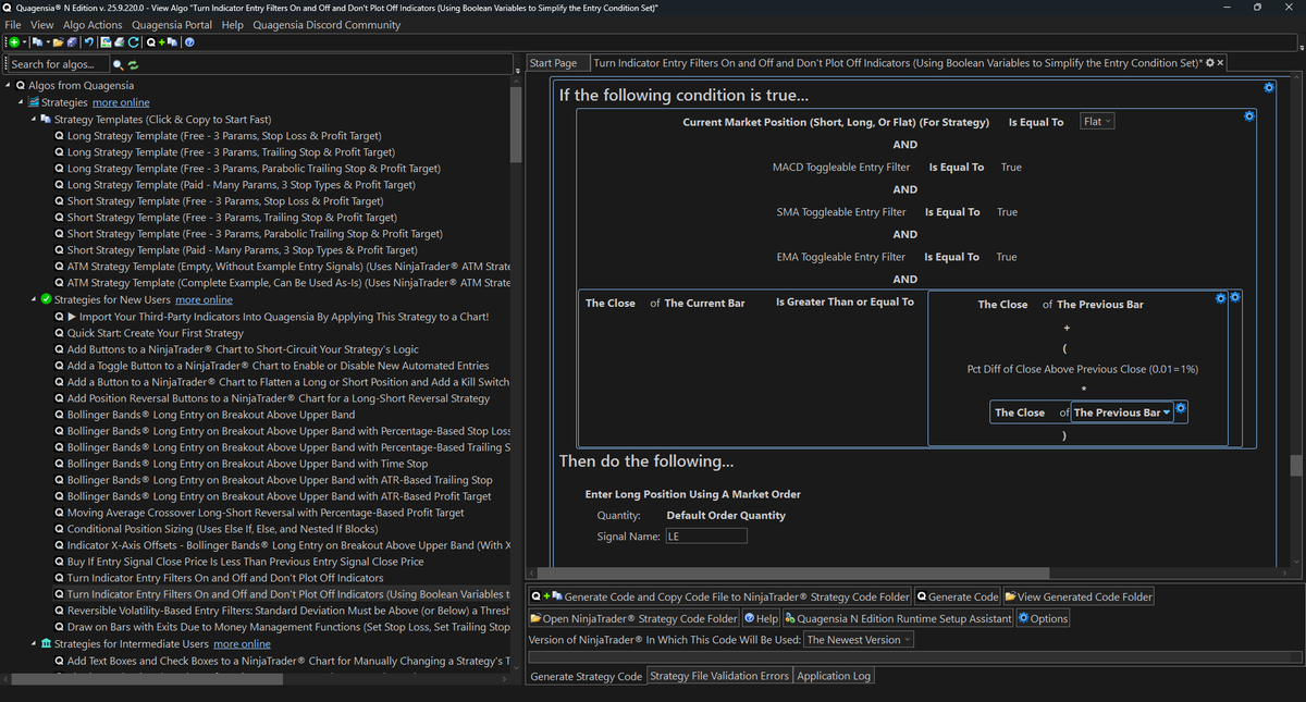quagensia's tweet photo. Quickly build powerful NinjaTrader NinjaScript strategies without *any* code and without *any* eye strain with this week's new version of the no-code strategy builder for NinjaTrader from Quagensia.
https://t.co/3kMnwrVgVj
#NinjaTrader #NinjaScript https://t.co/ubpqXvUu6h