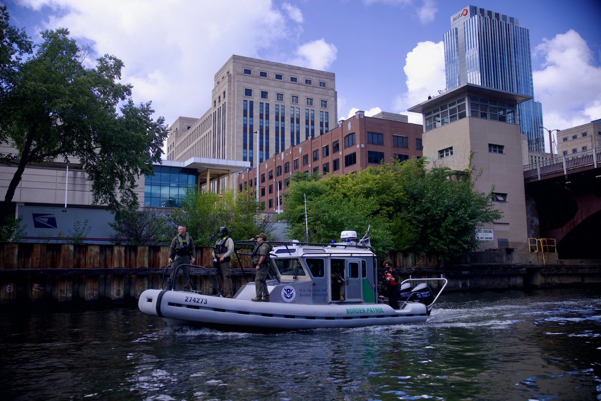 USBPChief's tweet image. Where streets end, our Marine Unit begins. On the Chicago River, CBP leadership stays vigilant. Our ability to patrol on the water extends the reach of enforcement.