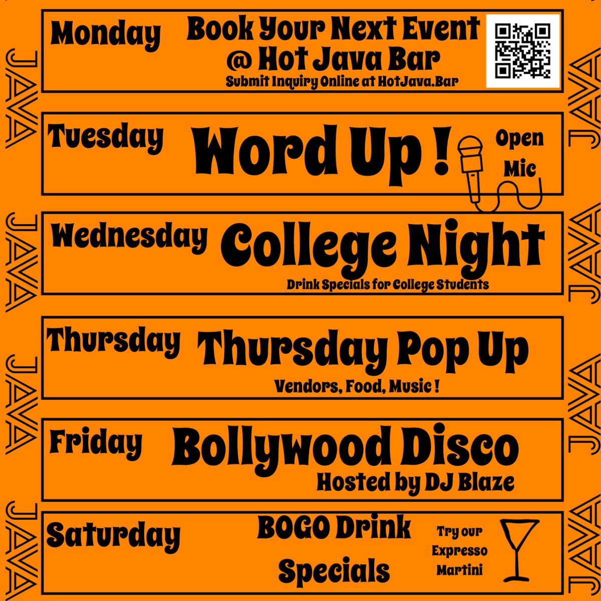HotJavaBar's tweet image. What's happening this week at Java ?!
Check out our weekly calendar for upcoming events and things to do.
Are you a promoter or DJ? Ask us how you can host your very own event at Java!!
#hotjavabar #thegrovestl #stl