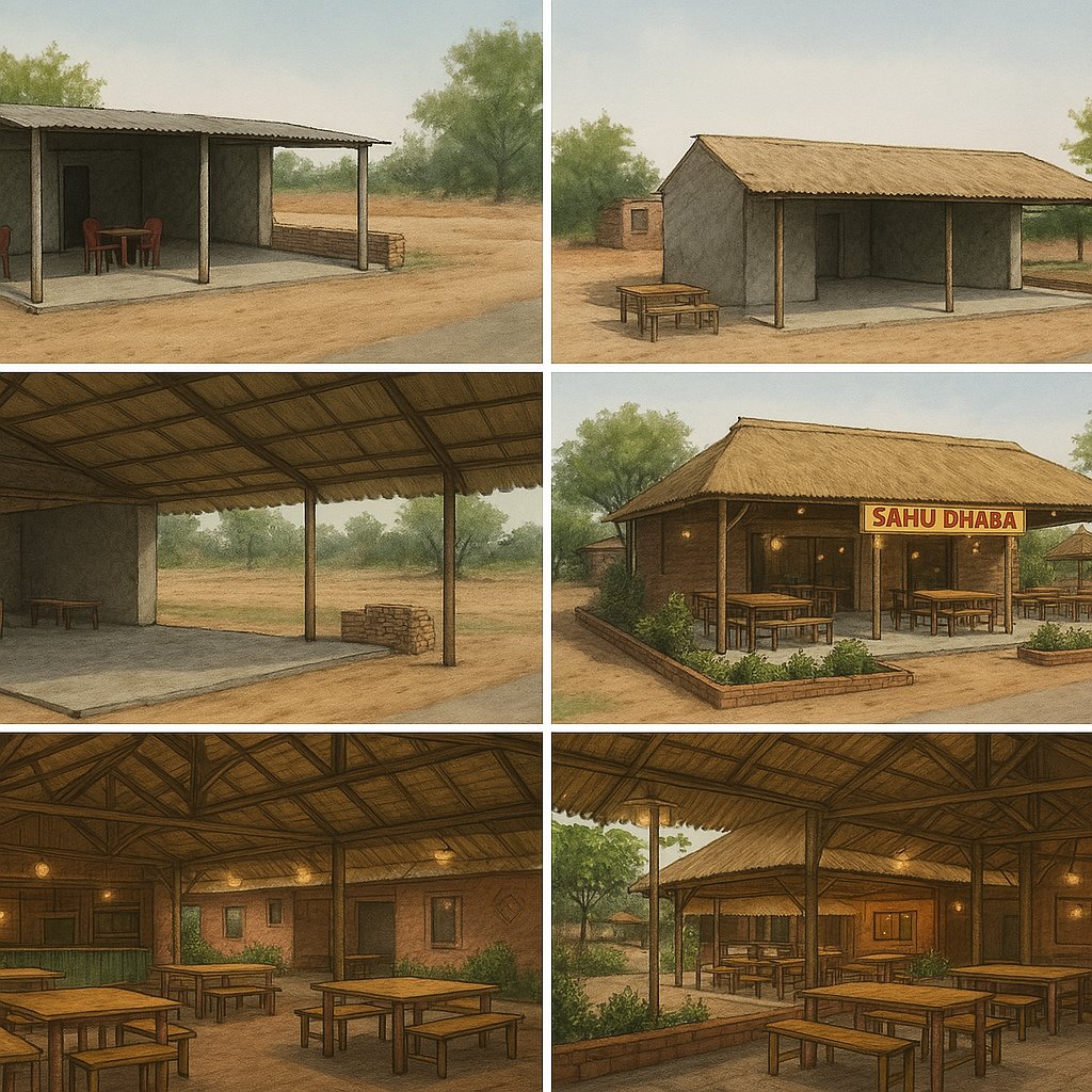 CSCnagendra's tweet image. From Tin Shed to Timeless Dhaba 🌿🍵
1/10
Most roadside dhabas start as simple tin sheds. Cheap, quick, but hot in summer &amp;amp; dull in look. What if we transform them into eco-friendly, artful spaces people remember?