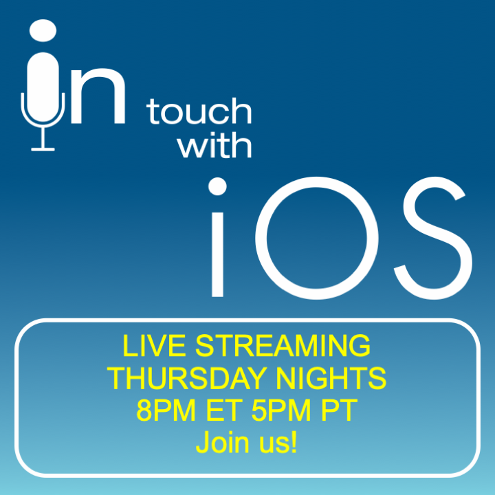 We are recording live! <a href="/intouchwithios/">in Touch with iOS</a> with host <a href="/daveg65/">David Ginsburg</a> and   <a href="/chuckjoiner/">Chuck Joiner</a>  <a href="/schmern/">Jill from The Northwoods</a> Jill McKinley <a href="/benroethig/">Ben Roethig @benroethig.bsky.social</a> with regular contributors <a href="/jgamet/">Jeff Gamet</a> <a href="/jencius/">Marty Jencius</a>  starts at 7:00 PM CST  join us live chat on YouTube channel. youtube.com/intouchwithios Also LinkedIn, and Facebook