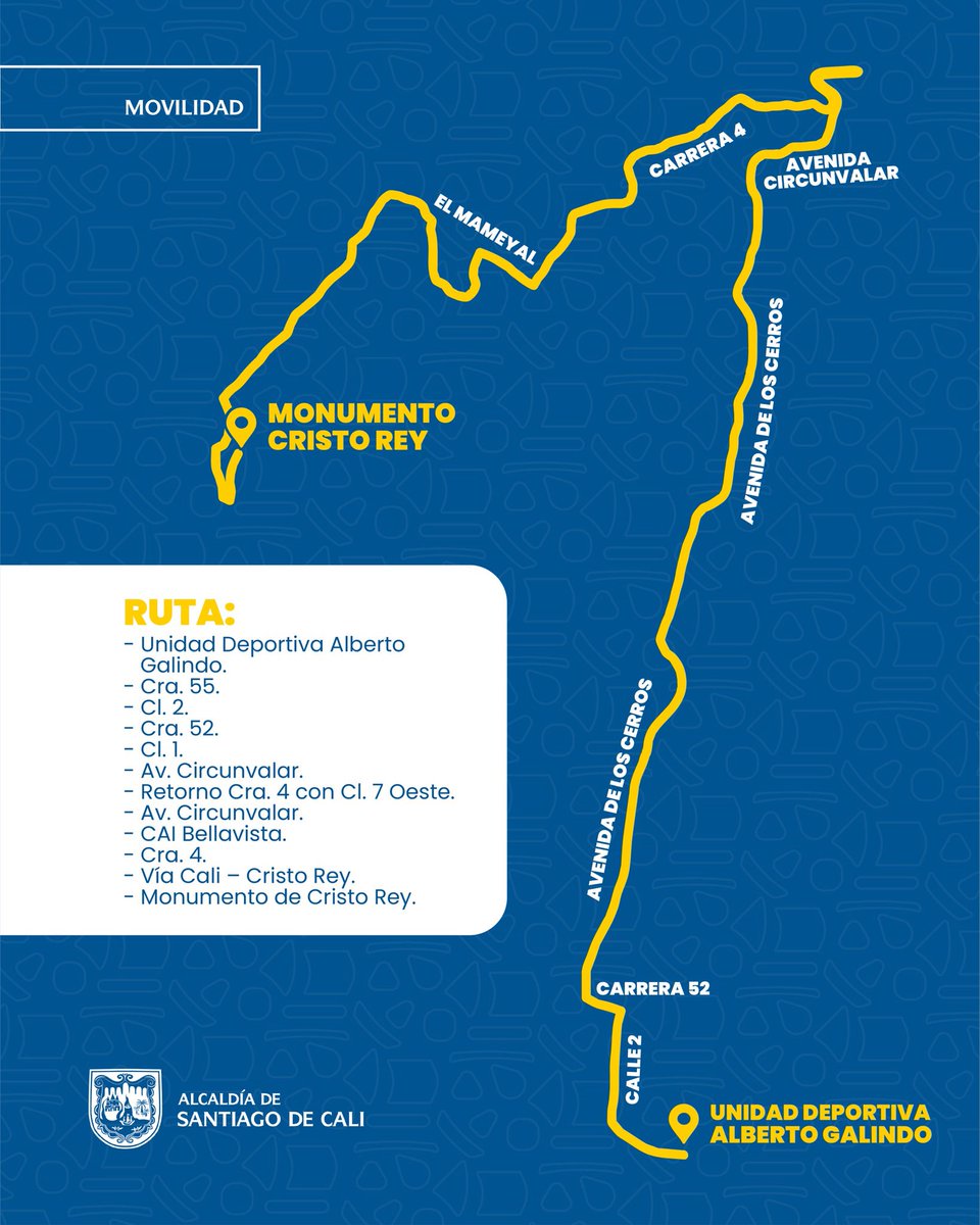 🚴‍♂️ Este 28 de septiembre Cali recibe una etapa del Clásico RCN 2025.
🕖 7:00 a.m. – 12:00 m.
⚠️ Habrá cierres viales temporales y acompañamiento de nuestros agentes de tránsito.

#AsíRecuperamosCali #MovilidadCali