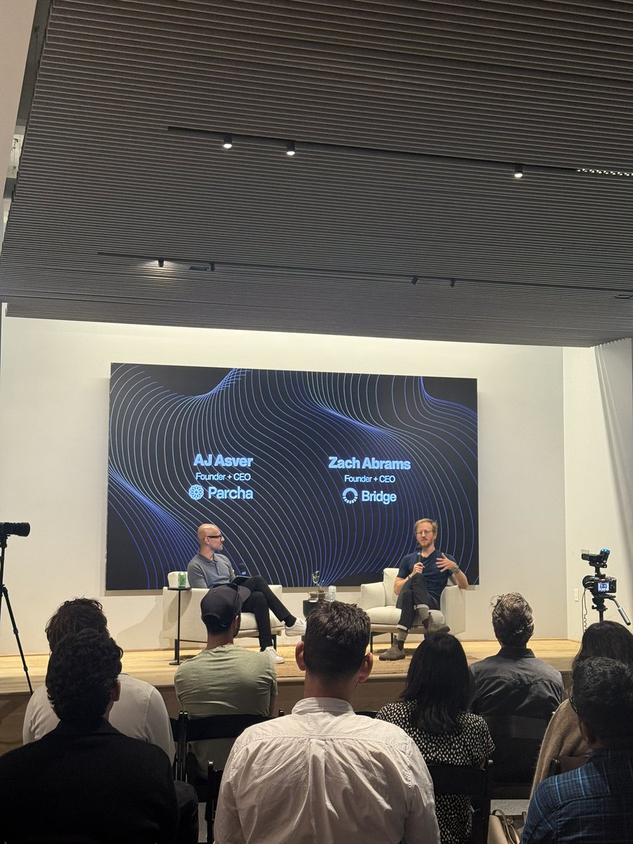 Thank you <a href="/zcabrams/">Zach</a> and <a href="/_aj/">AJ Asver 🤖👨🏾‍💻🌁</a> for an insightful conversation about all things <a href="/Stablecoin/">Bridge</a>, and <a href="/KindredVentures/">Kindred Ventures</a> for hosting us in their beautiful office.