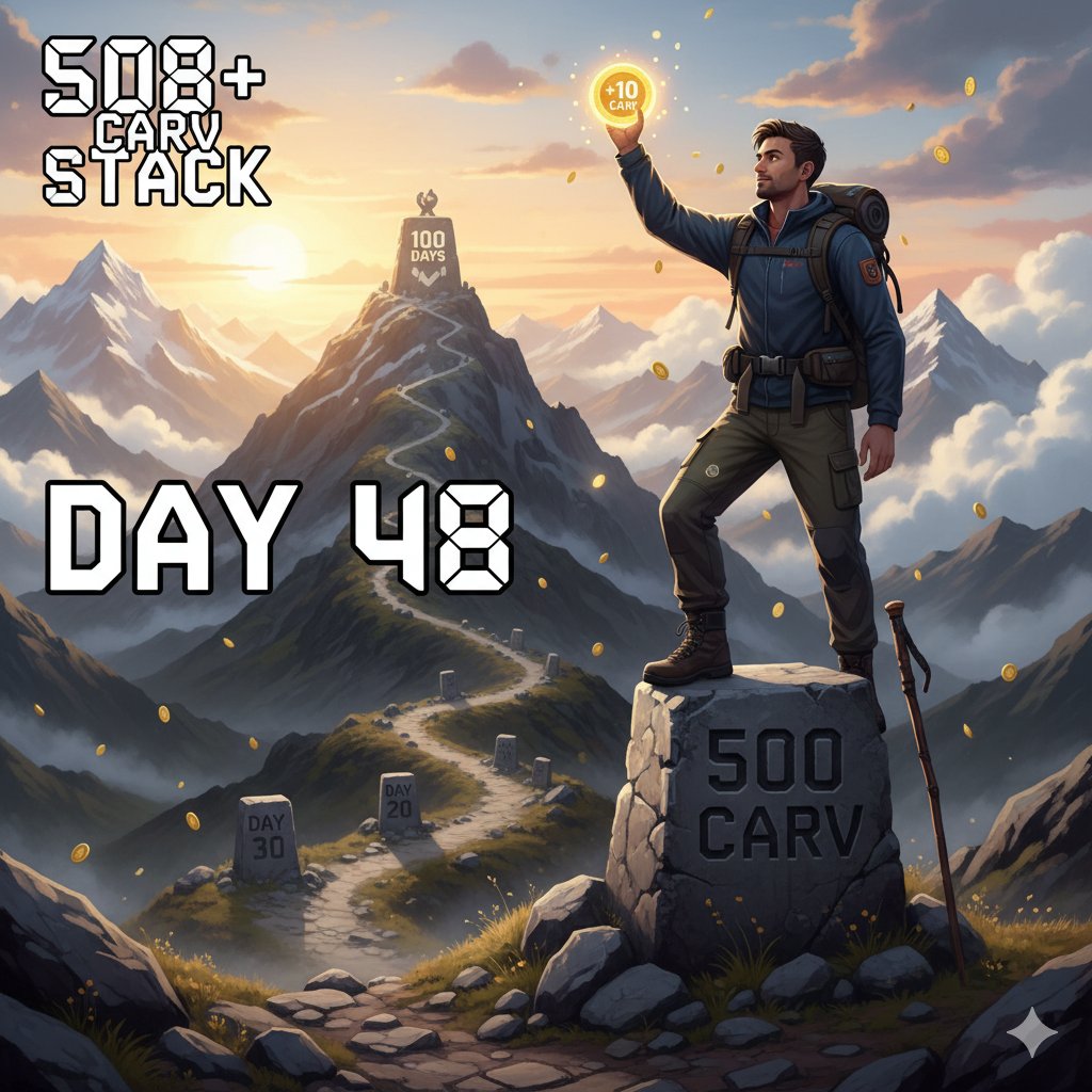 Day 48: Closing in on 500🎯

+10 $CARV ✅ 
Stack: 508+ $CARV 💎

Just passed the 500 milestone! 🚀
48 days proves small actions create big results 📈

The grind doesn't stop, it compounds 🔄
Who else is stacking relentlessly? 💪

Proof: basescan.org/tx/0x4112aa7a5…

#CARV #DCAGang