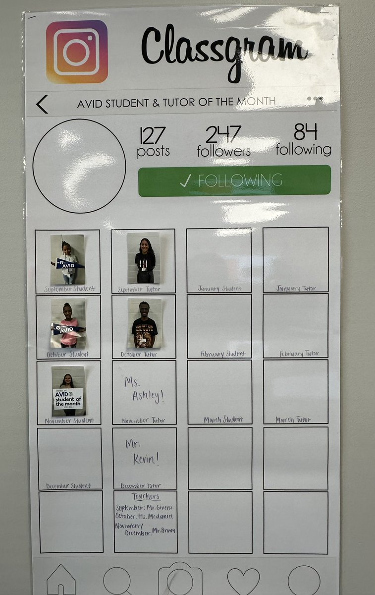 HumbleISD_AVID's tweet image. 💡How do you celebrate your AVID students &amp;amp; tutors?

@ARMS_AVID Site Coordinator created a “Classgram” - a Instagram-style board spotlighting AVID Student &amp;amp; Tutor of the Month. 📸✨

We’d love to see how you showcase student leadership &amp;amp; tutor impact! Drop your ideas 👇