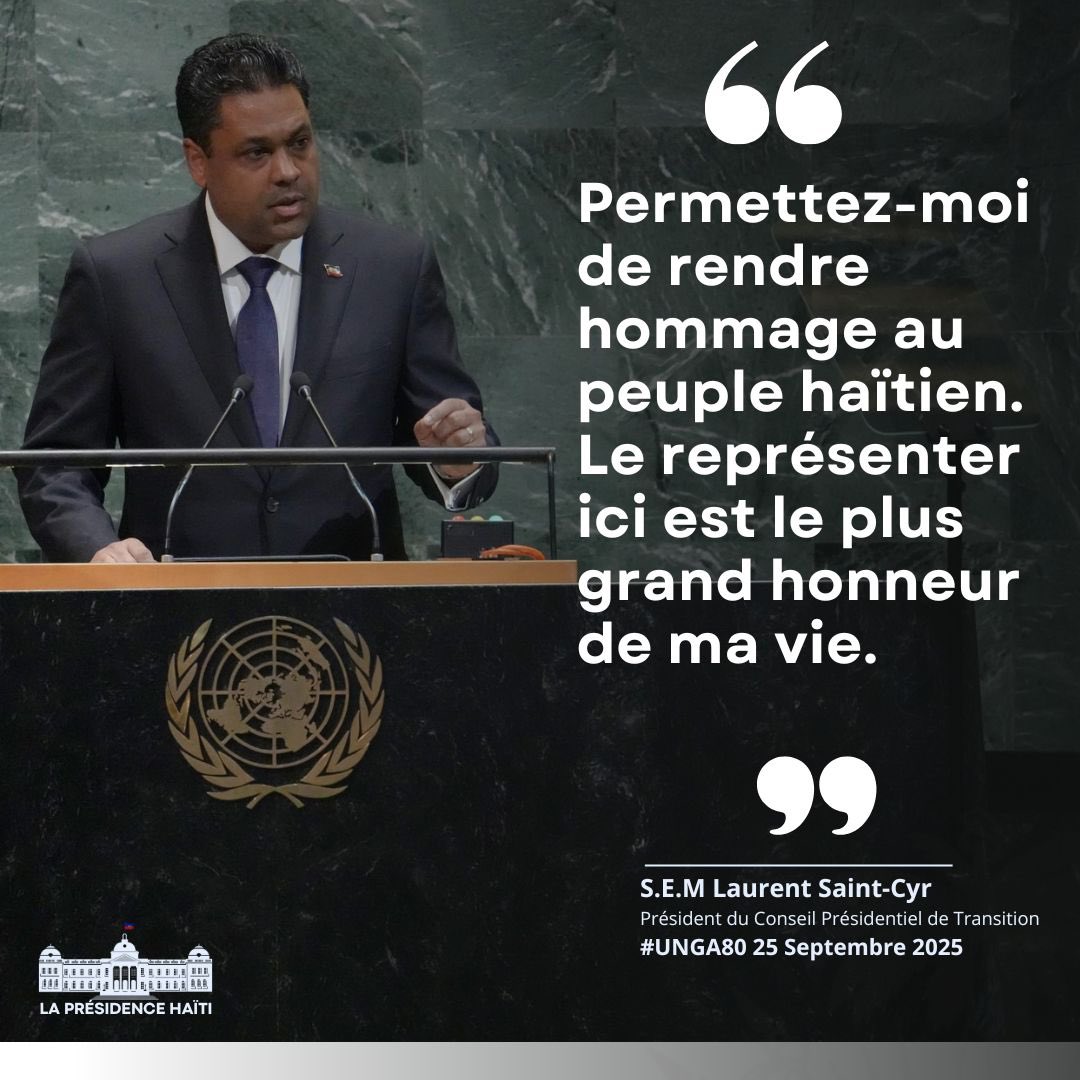 💬 « Permettez-moi de rendre hommage au peuple haïtien. Le représenter ici est le plus grand honneur de ma vie. »

<a href="/Lsaintcyr/">Laurent Saint-Cyr</a> 

#HaitiUN2025