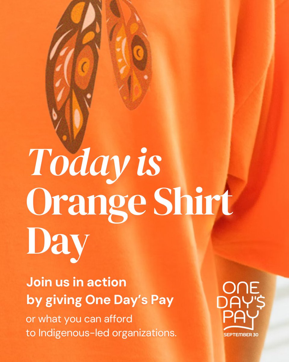 🧡 Today we honour Survivors and their families for #NationalDayforTruthandReconciliation / #OrangeShirtDay. VCF donates one day’s worth of our staff’s wages to an Indigenous-led org and invite you to give what you can. Take action. <a href="/GiveOneDaysPay/">One Day's Pay</a> vancitycommunityfoundation.ca/orangeshirtday…