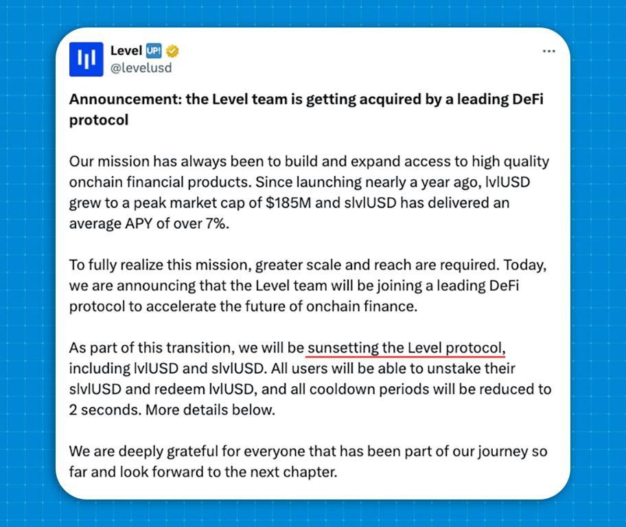 anh60a's tweet image. Quan trọng : Giao thức #Level sắp ngừng hoạt động: Rút tiền của bạn! ⚠️

Giao thức Level sắp được một dự án DeFi hàng đầu mua lại, vì vậy họ đang ngừng hoạt động giao thức.

Người dùng được yêu cầu rút tiền của họ sớm nhất có thể.

Giao diện người…