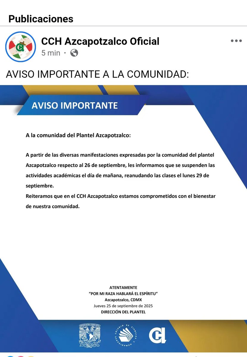 Misael D'Mora 💰 (@misaeldmora) on Twitter photo Mira <a href="/warkentin/">Gabriela Warkentin</a>, <a href="/WRADIOMexico/">W Radio México</a>, la técnica del miedo ganó terreno: en la fu3nta de FB oficial de <a href="/CCHAzcapoUNAM/">CCH Azcapotzalco</a> se informa que ese platel suspende sus clases mañana ante amenazas de grupos de locos. Mira <a href="/warkentin/">Gabriela Warkentin</a>, <a href="/WRADIOMexico/">W Radio México</a>, la técnica del miedo ganó terreno: en la fu3nta de FB oficial de <a href="/CCHAzcapoUNAM/">CCH Azcapotzalco</a> se informa que ese platel suspende sus clases mañana ante amenazas de grupos de locos.