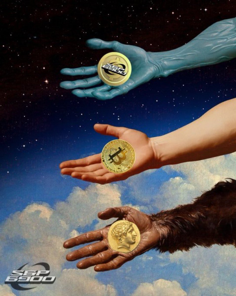 Evolutionary meme showing progression from gold to Bitcoin to SPX6900 as stores of value