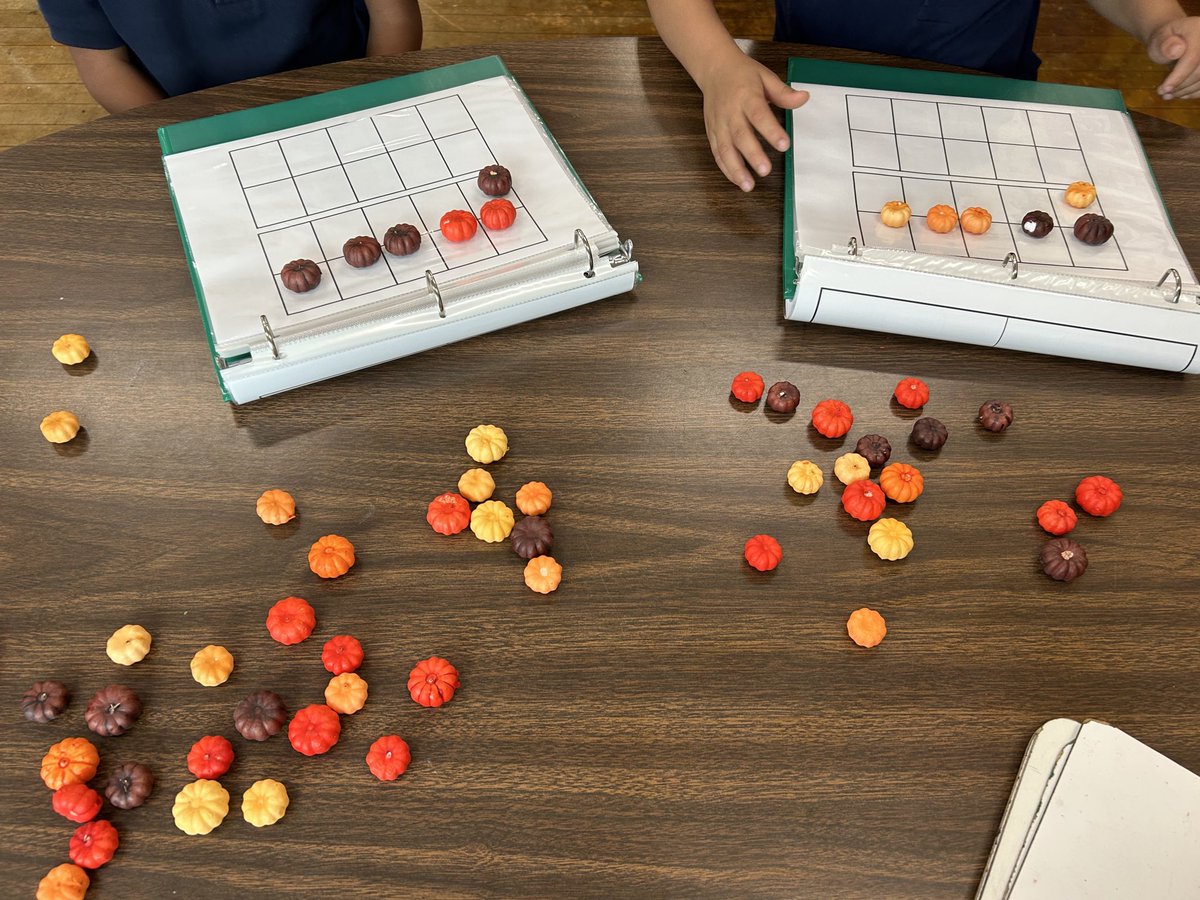 Ms_DGroh's tweet image. Adding in tens frames! Students are PUMP-ed to work on their fact fluency with our fall pumpkin manipulatives! 🎃 #factfluency #firstgrade #firstgrademath