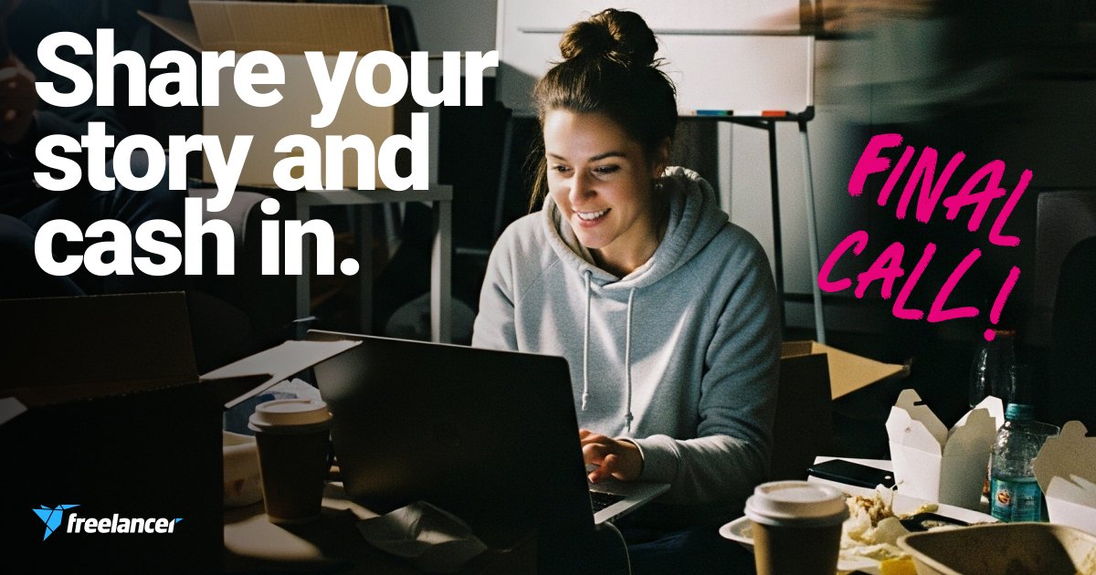 ⏱️ Time is running out!
This is your last chance to share your story with the world in our #MakeItReal contest.
Tell us how Freelancer has changed your life – and have a chance to win US$100!
Your work may also be featured in a global promotional campaign – it’s a chance to be