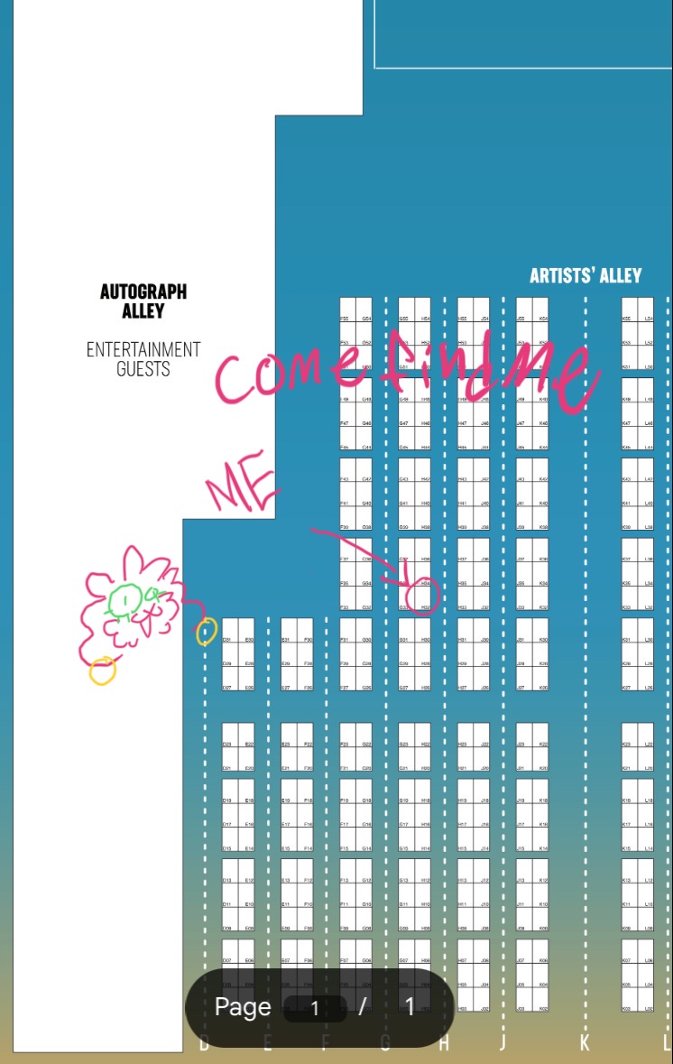 Okay, ive got good news and bad news For comic con tomorrow.
good news is I know where I’m seated now!! Come find me at table H32!!
Bad news is I don’t fit in my Pomni costume anymore so I can’t go as her :(