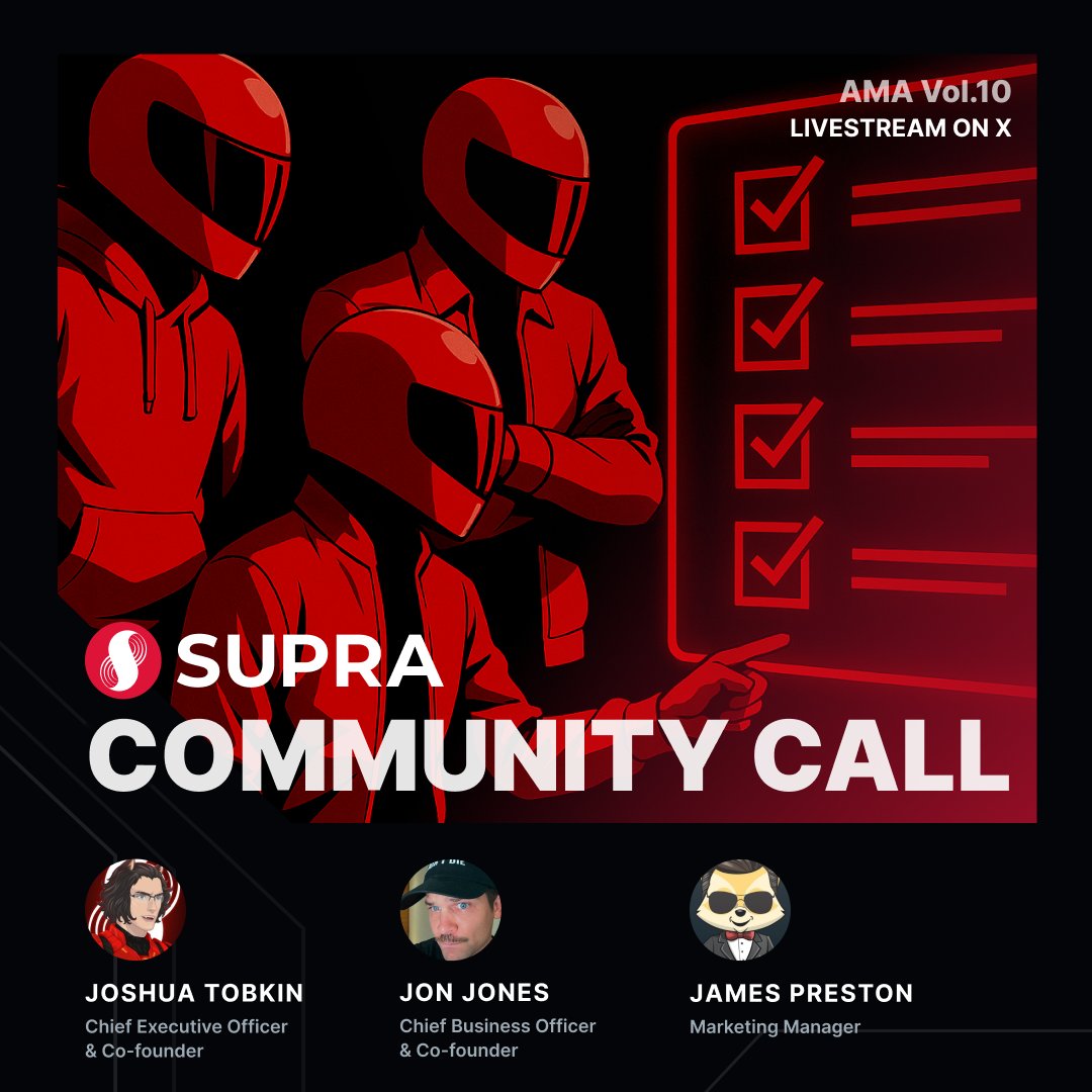 Product updates. New launches. Major events. 

October is looking stacked for Supra. 

Catch up with it all at the community call.

Live this Monday at 12pm UTC, set reminder in thread 👇 🧵