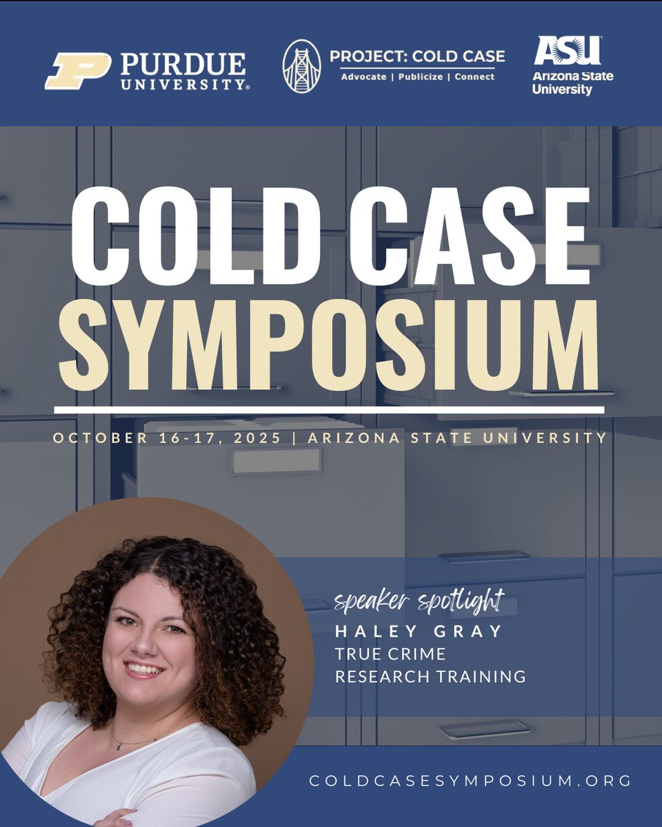 case_symposium's tweet image. Victim advocate + founder of True Crime Research Training, @haleygrayresearch champions compassionate storytelling in true crime. Don’t miss her at the year's #ColdCaseSymposium on October 16-17.
👉 Register: coldcasesymposium.org
#CCS2025
