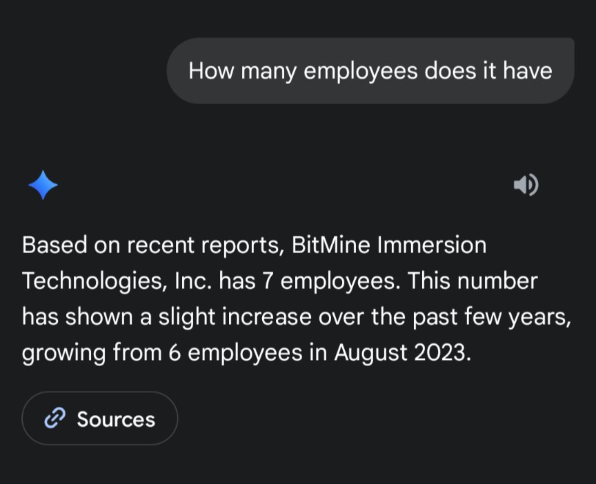 They have 7 employees as of today. That is a market cap of 2 Billion per employee. We sure are living in a bubble. A BIG ONE!  😃😃
$bmnr