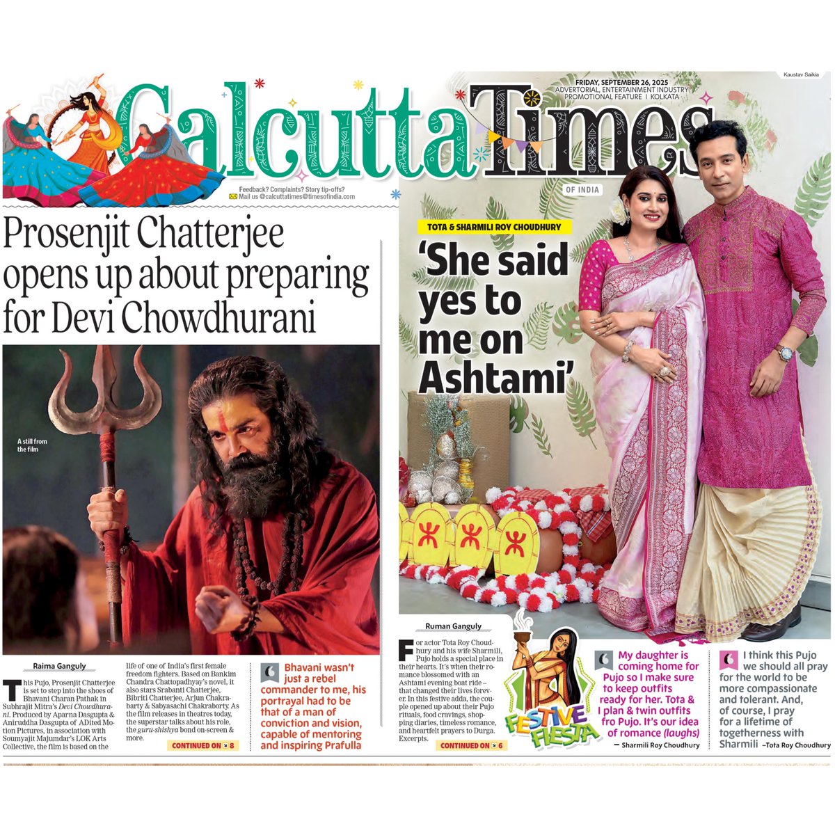 Calcutta_Times's tweet image. Today&apos;s P1: #ProsenjitChatterjee opens up about preparing for  #DeviChowdhurani; An exclusive #Pujo shoot with actor #TotaRoyChoudhury and wife Sharmili Roy Choudhury 

#calcuttatimes #pujo #Durgapuja #Couple #calcuttatimes