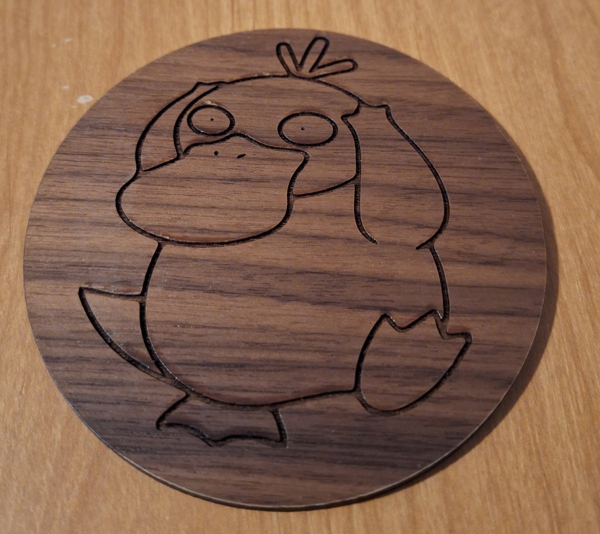 ac_des1gns's tweet image. Laser engraved wooden magnet of Psyduck from &quot;Pokemon&quot;! #cncidea #projectidea #cncproject #Pokemon