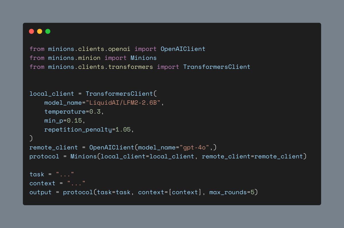 [9/25] minions daily ship 🚢

💧 hydrate! we’ve added support for the newest slms in <a href="/LiquidAI_/">Liquid AI</a>'s collection. try them out in minions via the <a href="/huggingface/">Hugging Face</a> transformers client