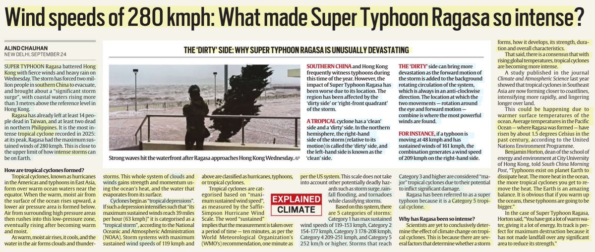 imRavikantYadav's tweet image. Wind speeds of 280 kmph:What made #SuperTyphoonRagasa so intense?

:Explained by Sh @alindchauhan 

#SuperTyphoon #Ragasa #Category5Cyclone #DirtySide
#HongKong #China #phillipines 
#TropicalCyclones
#WarmAir
#Cyclones #TropicalDepressions
#GlobalWarming 

#UPSC

Source:IE