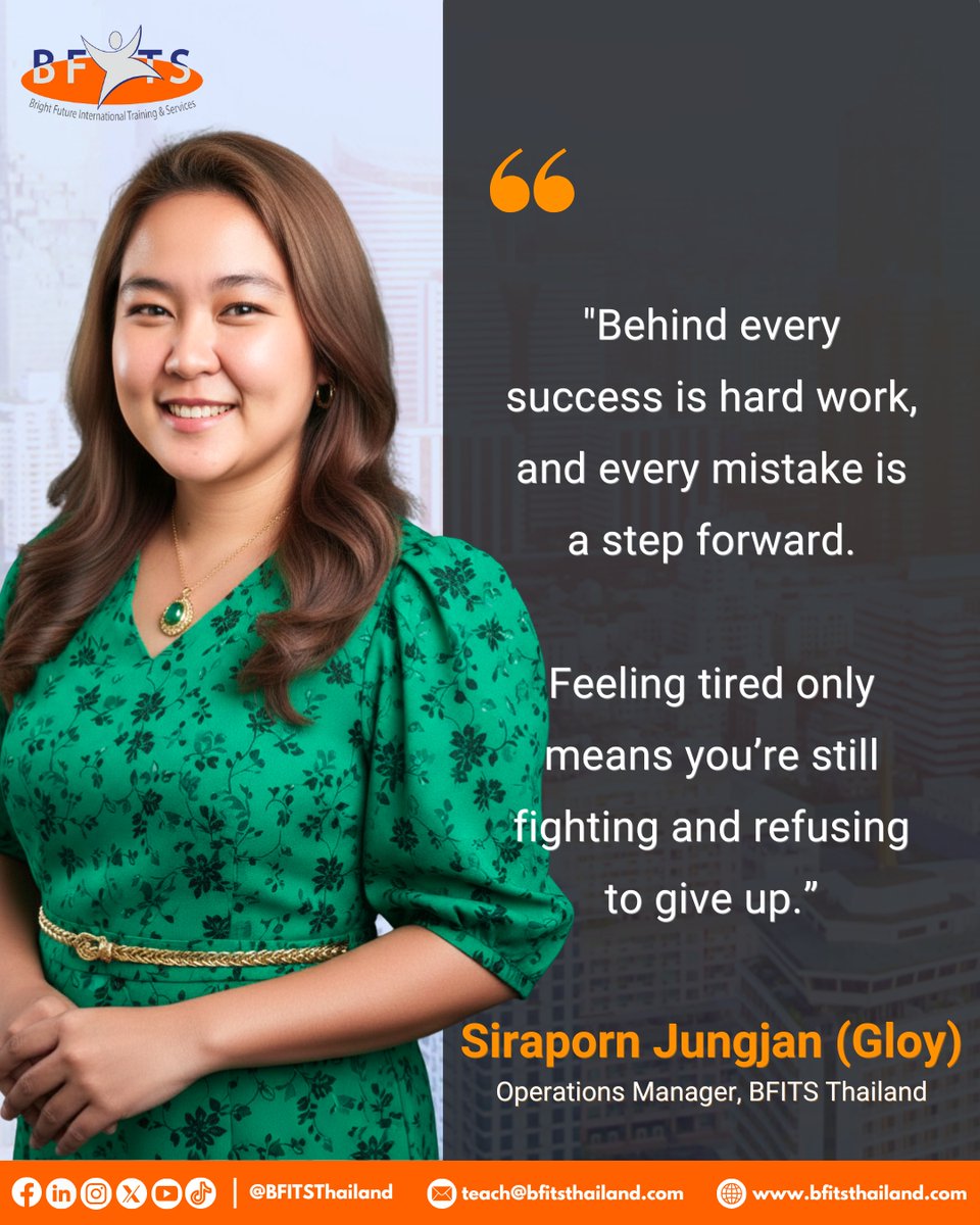 BFITSThailand's tweet image. Siraporn Jungjan (Gloy) is our Operations Manager at BFITS Thailand 🇹🇭 With over 10 years of dedication, her hard work, resilience, and leadership continue to inspire teachers, colleagues, and students alike 🌟 #BFITS #OperationsManager