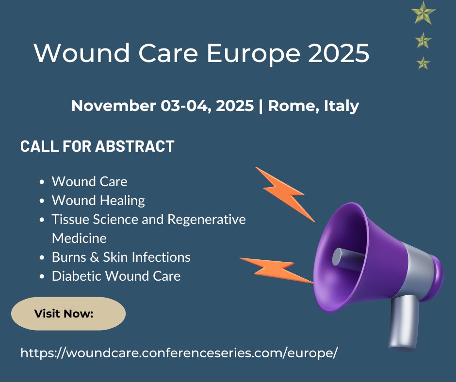 conferenceserie's tweet photo. 📣Call for Abstracts – Share Your Research! Present your groundbreaking work at #WoundCareEurope2025 in Rome. 
 
 📅Submit your abstract before the deadline (September 29, 2025).

For abstract submission, PS: https://t.co/2YcHtUDyoU
 
#WoundHealing #ClinicalCare #GlobalHealth https://t.co/2nho3Yhj7n
