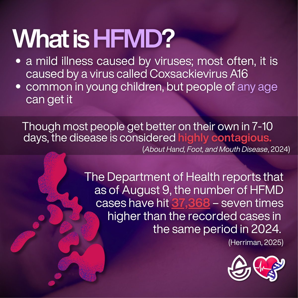pisaymckaryo's tweet photo. Good day again, Pisay! 👋 Hoping you're all safe and dry 🌧️   

Have you heard of Hand, Foot, and Mouth Disease (HFMD) in the past few weeks? The Student Council and Karyo Biomedical Society want to raise awareness of the disease and encourage proper precautions against it. https://t.co/TERmMCfv7m