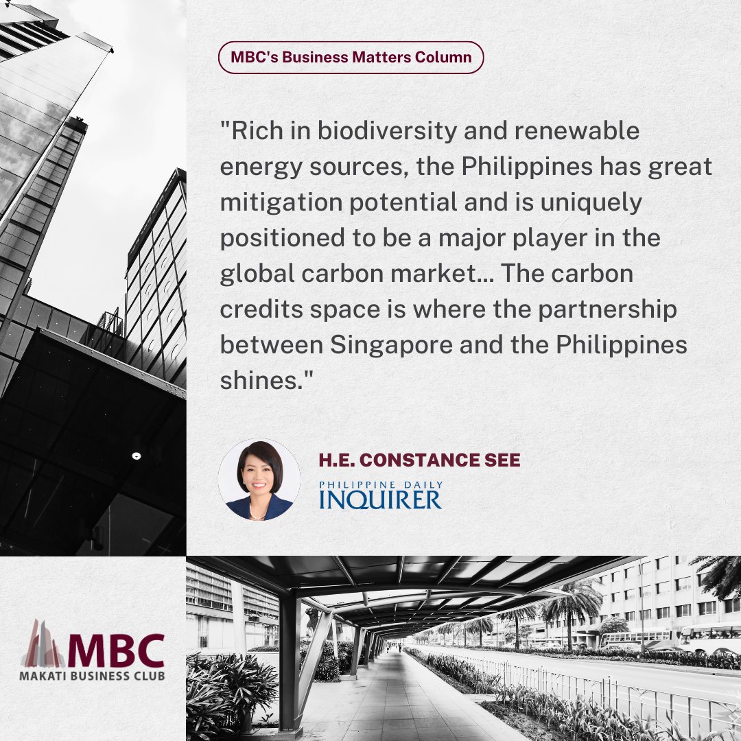 Singapore Ambassador Constance See tackles this issue in her new opinion piece, discussing how Singapore and the Philippines can work together to advance carbon credits cooperation. Read it here 👇

Check out MBC’s Business Matters archive: mbc.com.ph/mbc-business-m…

#MBC