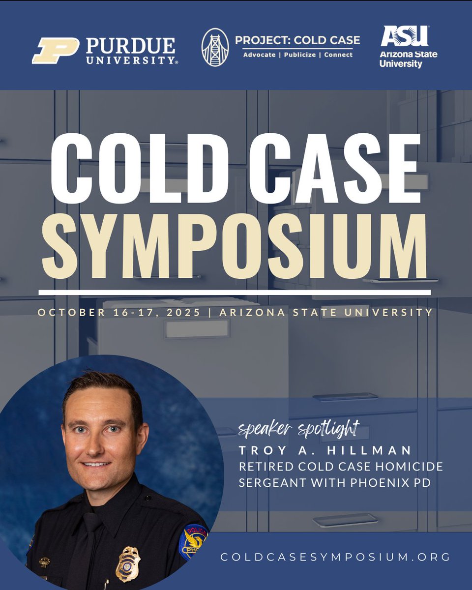 case_symposium's tweet image. Former CPA turned Phoenix PD Cold Case Sgt., @TroyHillma37986,  helped solve hundreds of homicides. Hear his insights at the 2025 #ColdCaseSymposium on October 16-17.
👉 Register: coldcasesymposium.org
#CCS2025