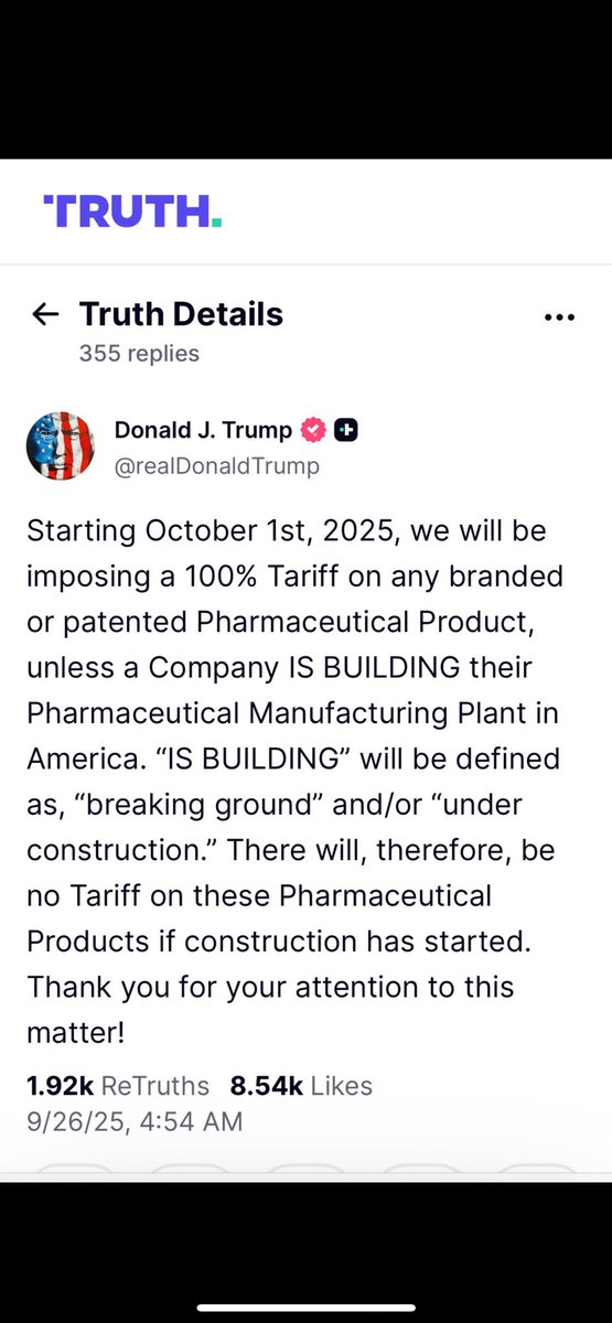 100% tariffs on pharma !!