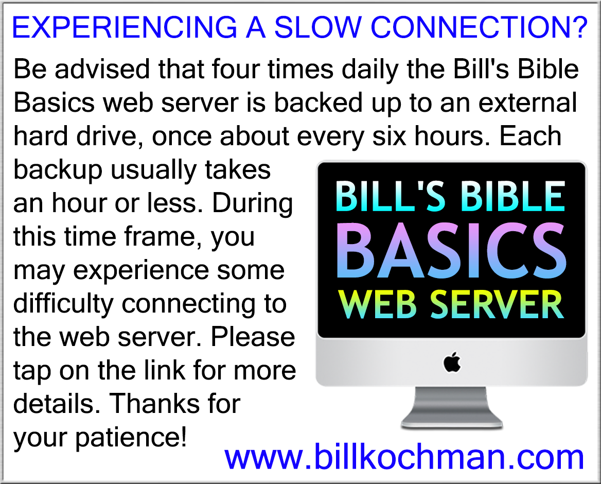 Bill_Kochman's tweet image. Are You Experiencing a Slow BBB Connection? 

#BillsBibleBasics #WebServer #Website #Connection

Dear friends, I just wanted to remind you that four times daily, I back up the entire internal hard drive of my web server machine to an external hard drive. This is automatically ...