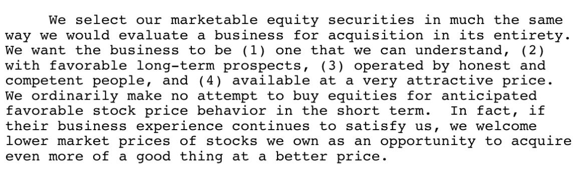 manav_801's tweet image. The best investors refine complexity to few simple set of big ideas that govern their approach. 

Below: Warren Buffett - Annual letter of Berkshire Hathaway Inc, 1977