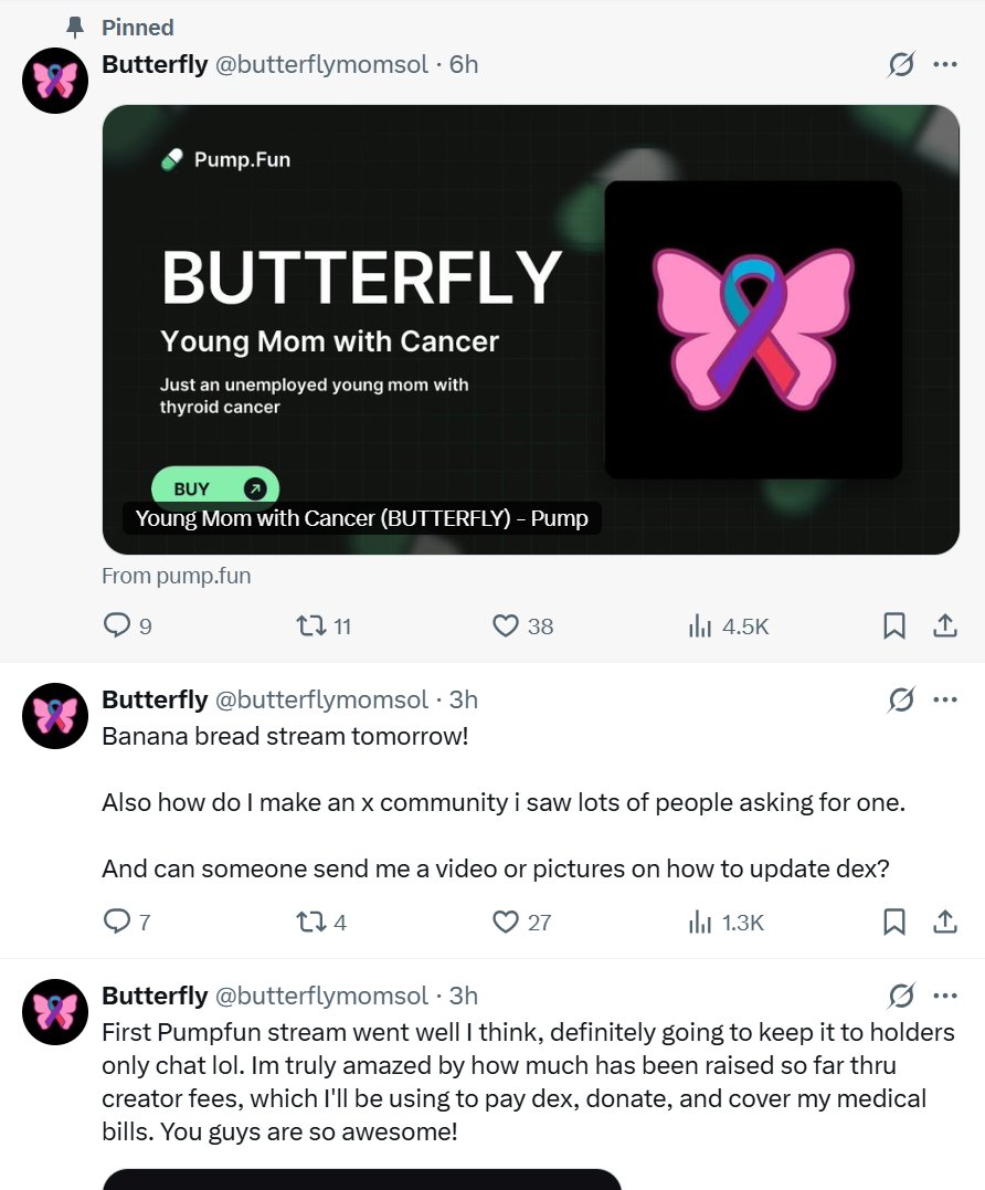 sol33bth's tweet image. $BUTTERFLY 96k 

CA:4Ds7cxJ82gm34gV22zo2LjPdX3nFbQk9PXK7mjX4pump

🔥查看代币：gmgn.ai/r/4aMIJTkt-4Ds…

象征性的叙事：一个名叫卡莉的女人，在生下女儿几个月后，被诊断出患有甲状腺癌。她想用象征性的收入来支付医药费和债务。她的微博附上了一张诊断单据的图片，“看起来不是假的”