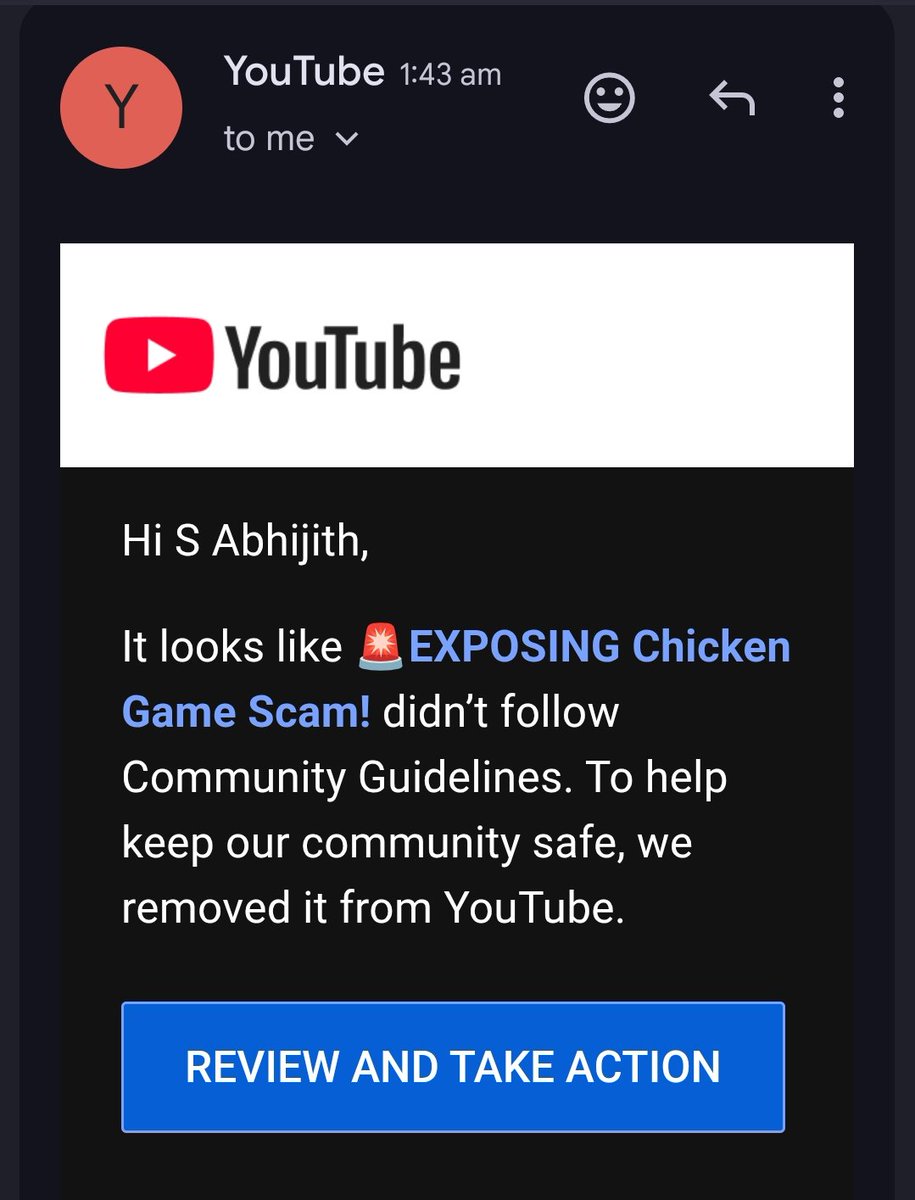 Hey <a href="/YouTubeIndia/">YouTube India</a> <a href="/YouTubeCreators/">YouTube Creators</a>

My video exposing a rampant scam running on Insta was removed and I was given a community guidelines strike.

I believe it is an error as it was aimed at exposing and educating the public about this scam.

I appealed but it was not helpful.